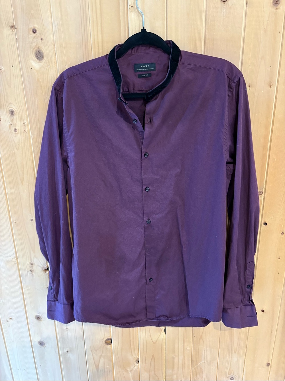 Zara Slim Fit Burgundy Shirt with Black Trim